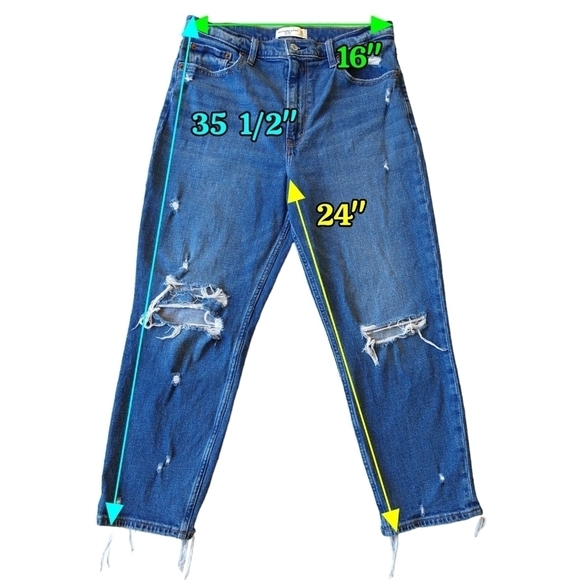 Abercrombie & Fitch The Mom High Rise Distressed Medium Wash Jeans short size - Picture 2 of 10